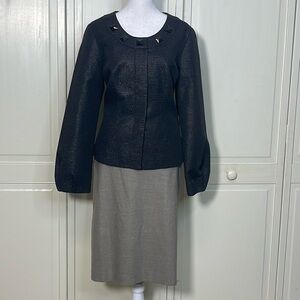 Doncaster 2Pc Women’s Suit Skirt Sz 8 Black Beige Embellished Collarless Career